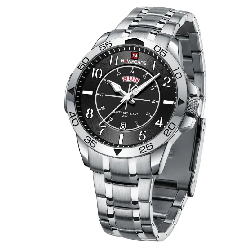 Naviforce Black Dial Silver Stainless Steel Strap Men Watch Nf9204s S/B/S 2