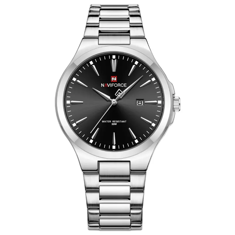 Naviforce Black Dial Silver Stainless Steel Strap Men Watch Nf9214 S/B 1