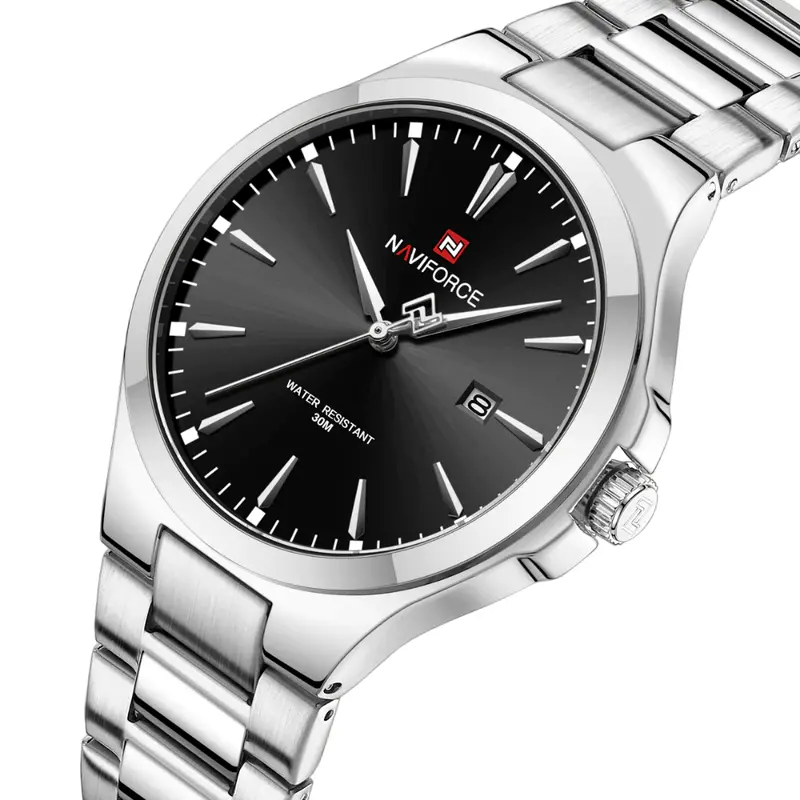 Naviforce Black Dial Silver Stainless Steel Strap Men Watch Nf9214 S/B 2