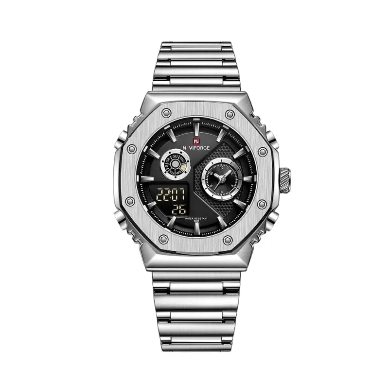 Naviforce Black Dial Silver Stainless Steel Strap Men Watch Nf9216s S/B 1