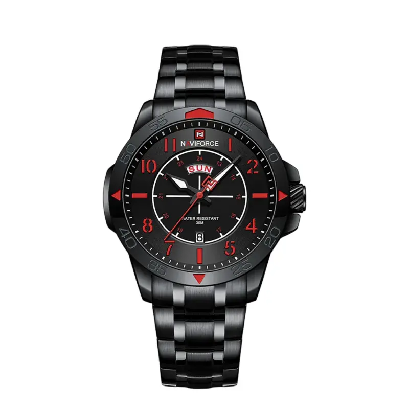 Naviforce Black Dial & Stainless Steel Strap Men Watch Nf9204s B/R/B 1