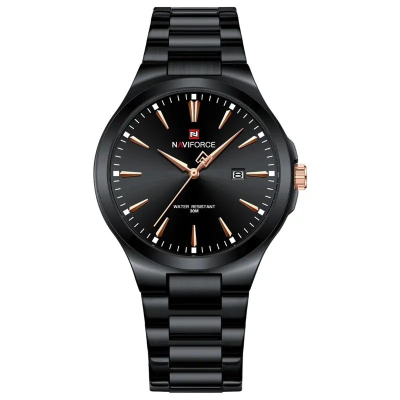 Naviforce Black Dial & Stainless Steel Strap Men Watch Nf9214 B/B 1