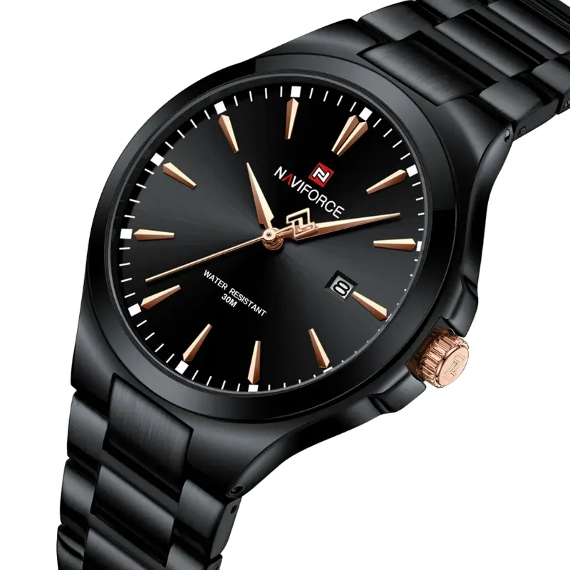 Naviforce Black Dial & Stainless Steel Strap Men Watch Nf9214 B/B 2