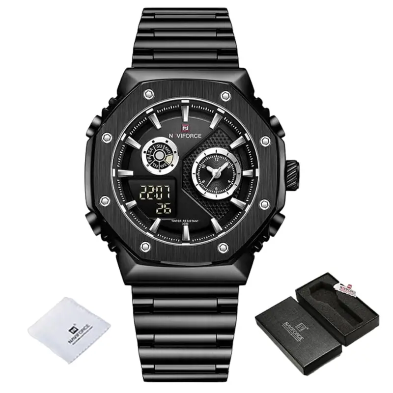 Naviforce Black Dial & Stainless Steel Strap Men Watch Nf9216s B/B 1