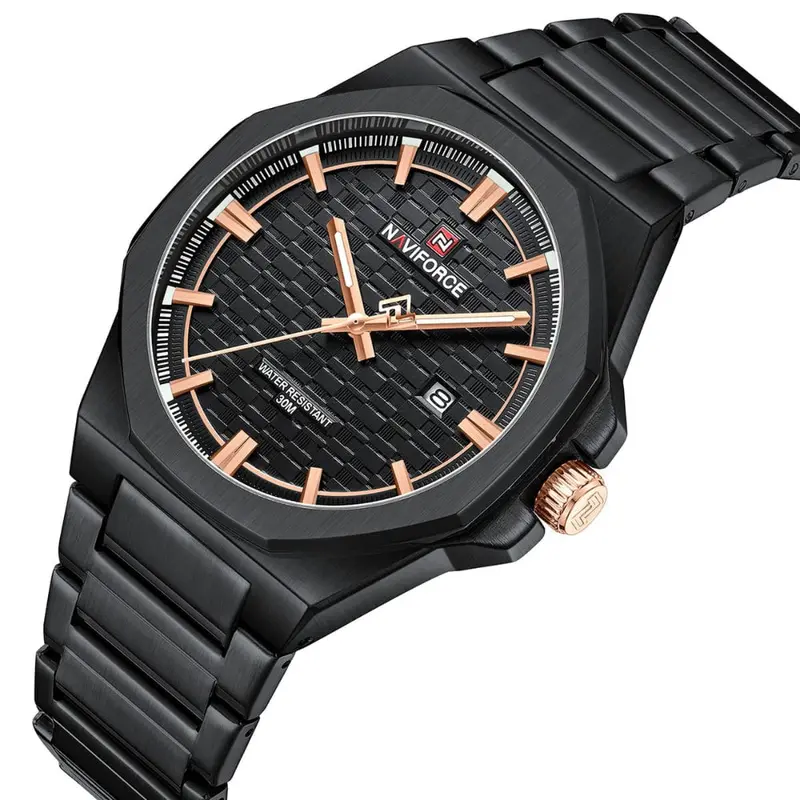 Naviforce Black Dial Stainless Steel Strap Men's Watch Nf9245 B/Rg/B 2