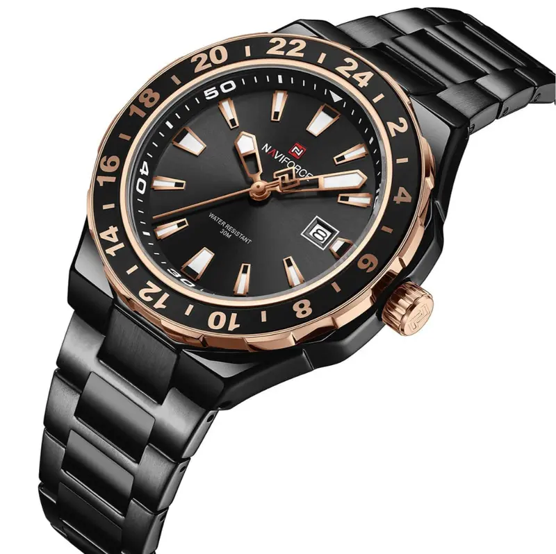Naviforce Black Dial Stainless Steel Strap Men's Watch Nf9249 B/Rg/B 2