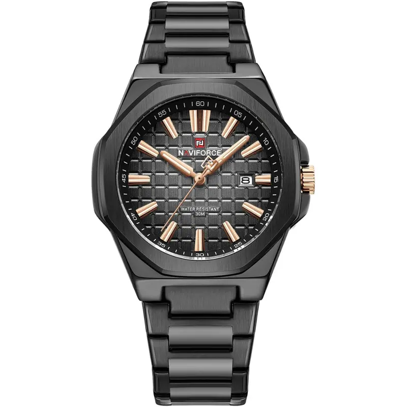 Naviforce Black Dial Stainless Steel Strap Men's Watch Nf9258 B/Rg/B 1