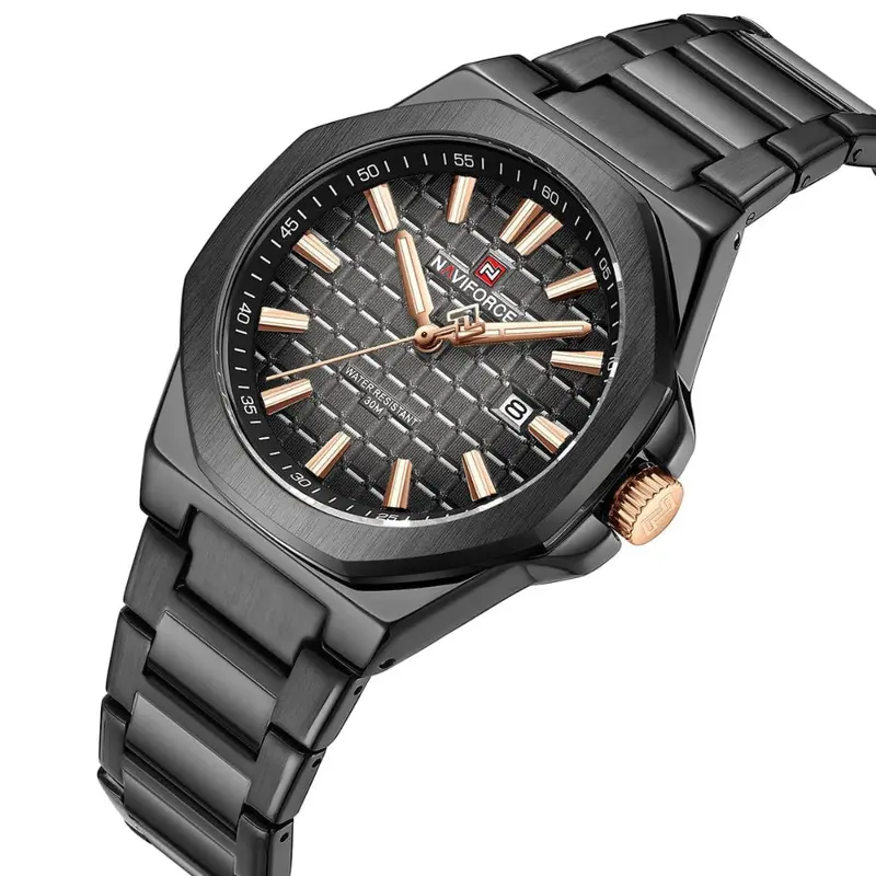 Naviforce Black Dial Stainless Steel Strap Men's Watch Nf9258 B/Rg/B 2
