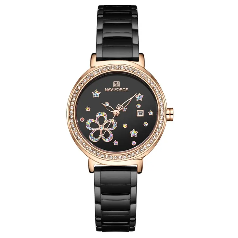 Naviforce Black Dial Stainless Steel Strap Women Watch Nf5016 Rg/B 1
