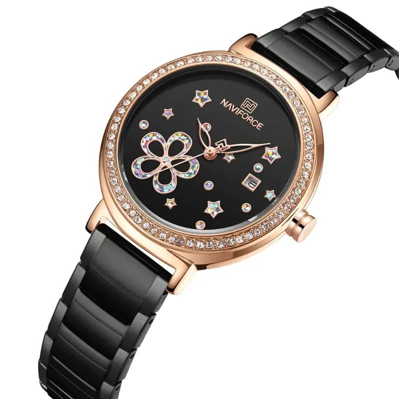 Naviforce Black Dial Stainless Steel Strap Women Watch Nf5016 Rg/B 2