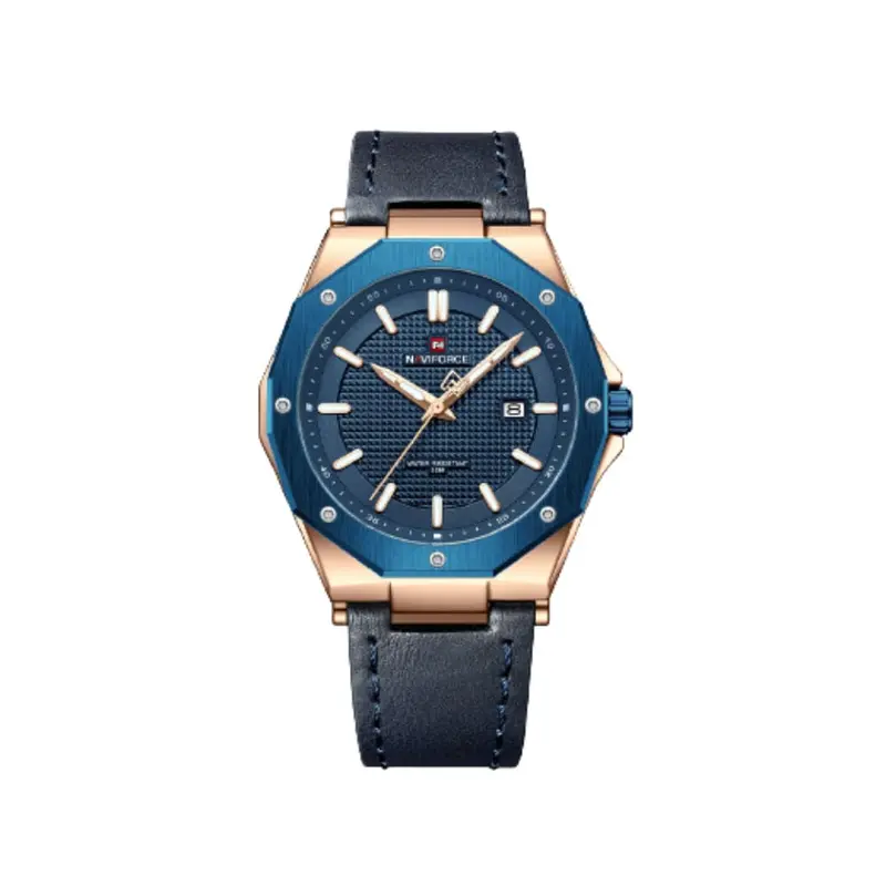 Naviforce Blue Dial And Leather Strap Men Watch Nf9200l Rg/Be/Be 1