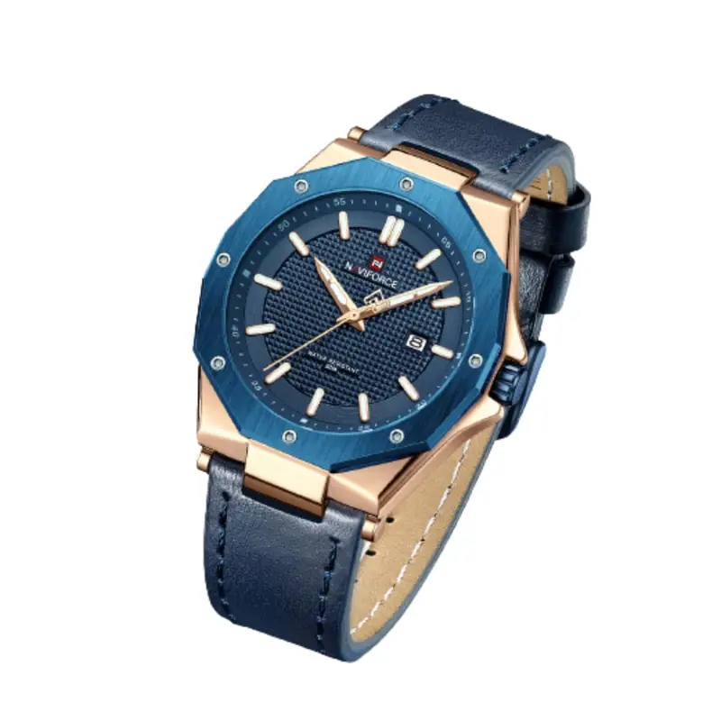 Naviforce Blue Dial And Leather Strap Men Watch Nf9200l Rg/Be/Be 2
