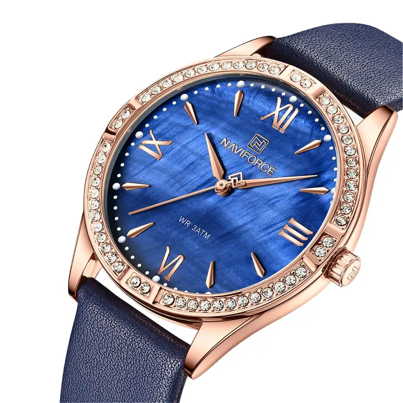 Naviforce Blue Dial Leather Strap Women Watch Nf5038 Rg/D.Be 2