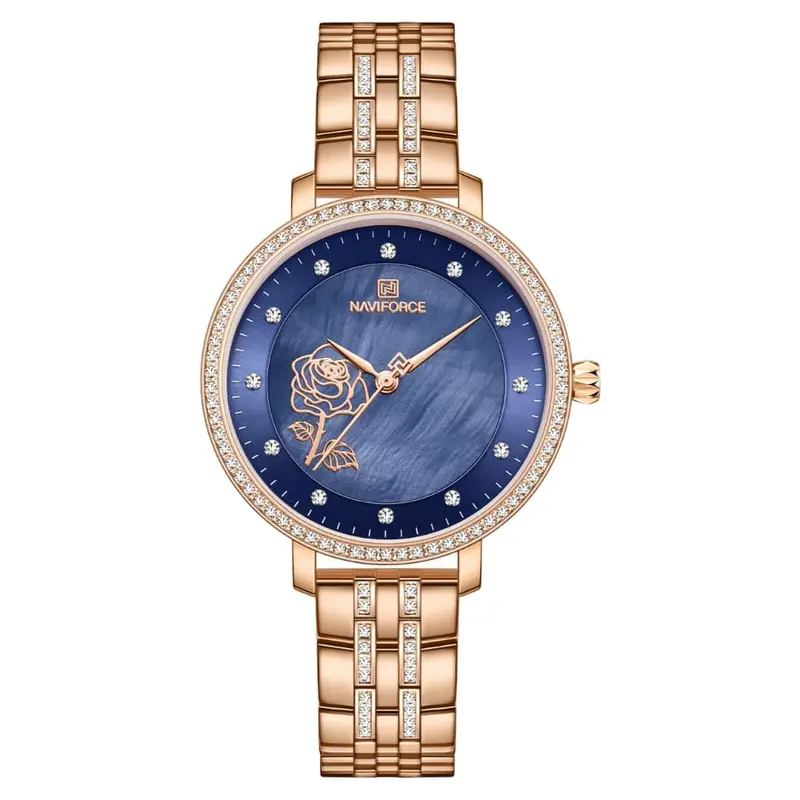 Naviforce Blue Dial Rose Gold Stainless Steel Strap Women Watch Nf5017 Rg/Be 1