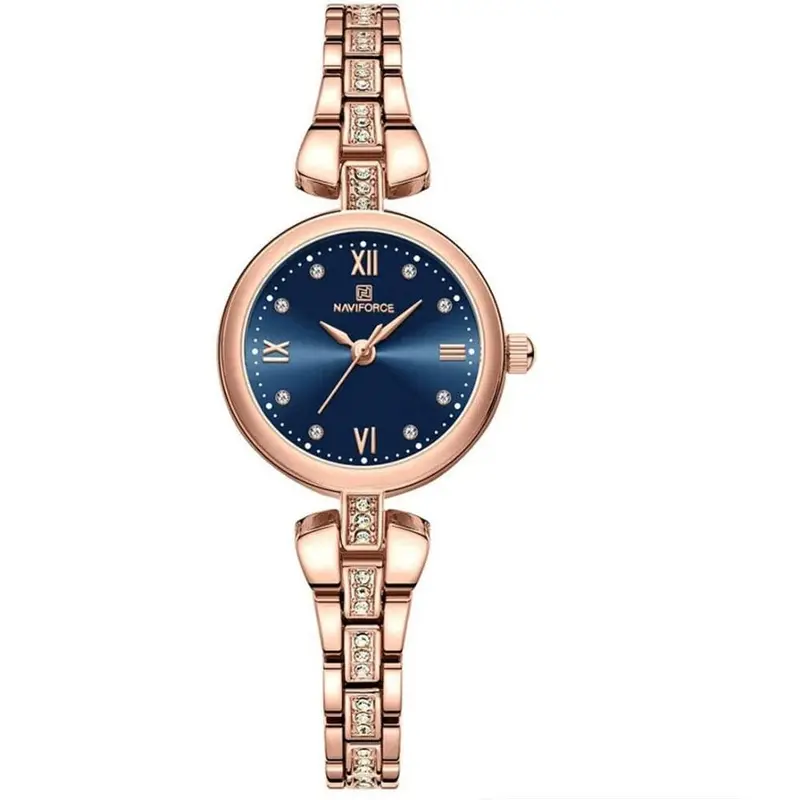 Naviforce Blue Dial Rose Gold Stainless Steel Strap Women Watch Nf5034 Rg/Be 1