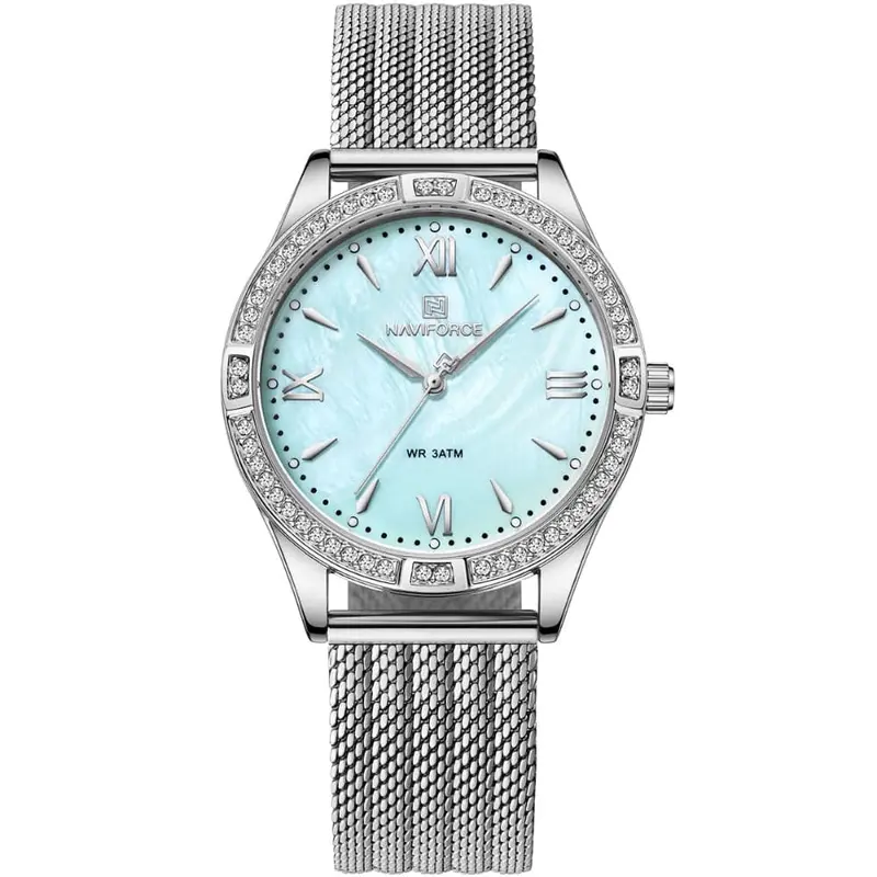 Naviforce Blue Dial Silver Milanese Strap Women Watch Nf5028 S/L.Be 1