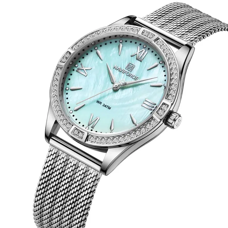 Naviforce Blue Dial Silver Milanese Strap Women Watch Nf5028 S/L.Be 2