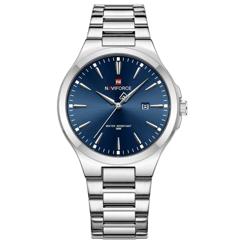 Naviforce Blue Dial Silver Stainless Steel Strap Men Watch Nf9214 S/Be 1