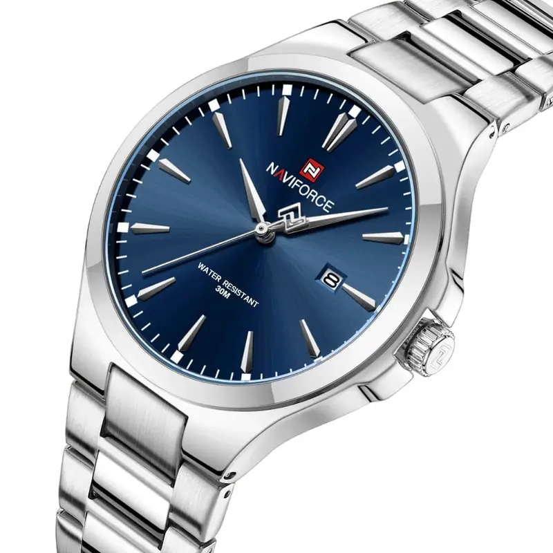 Naviforce Blue Dial Silver Stainless Steel Strap Men Watch Nf9214 S/Be 2