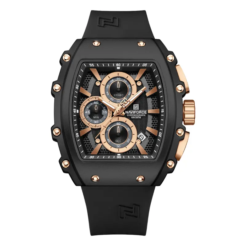 Naviforce Chronograph Black Fumed Silica Strap Men's Watch Nf8070 B/Rg/B 1
