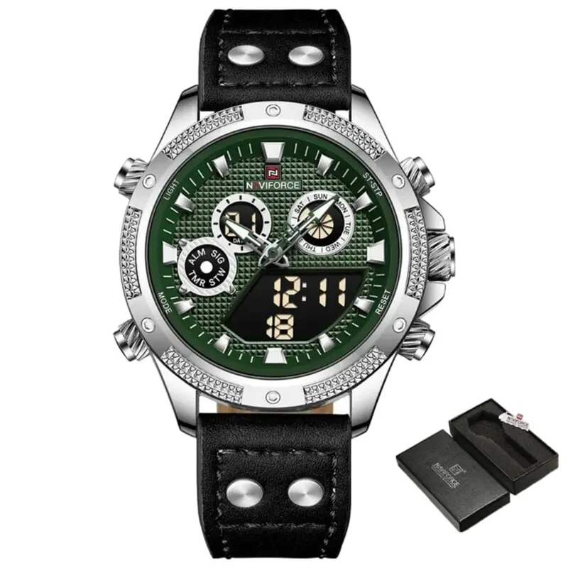 Naviforce Chronograph Black Leather Strap Men Watch Nf9224 S/Gn/B 1