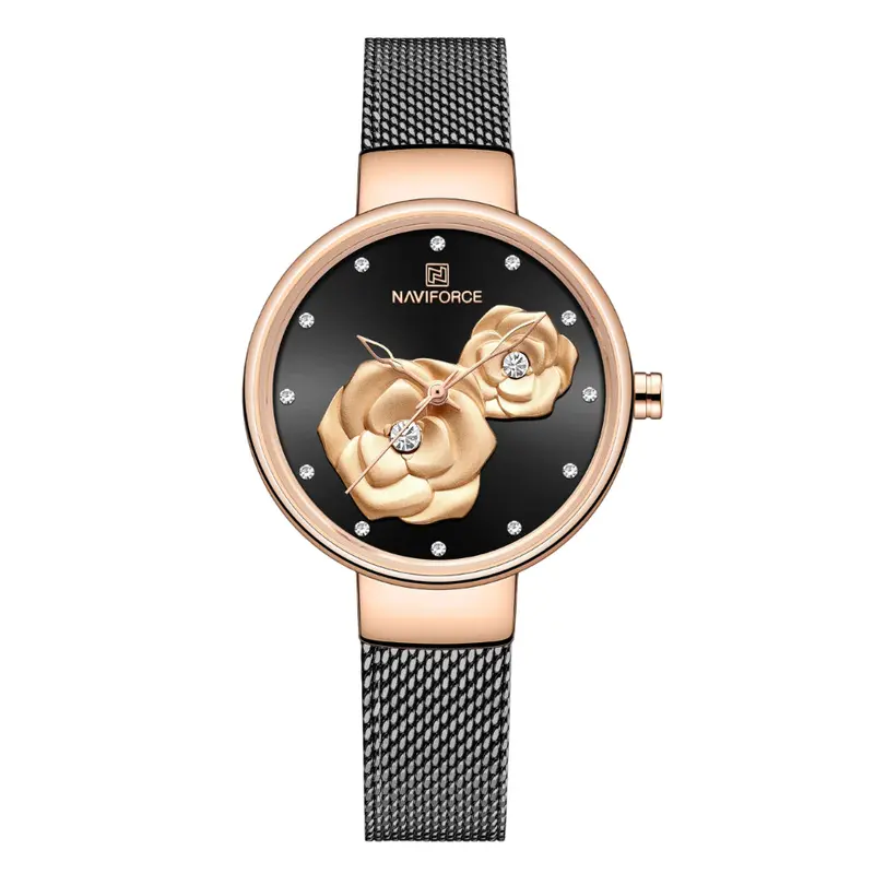 Naviforce Creative Design Black Women's Watch - Date Display | Nf5013 Rg/B/B 1