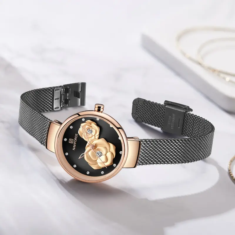 Naviforce Creative Design Black Women's Watch - Date Display | Nf5013 Rg/B/B 2