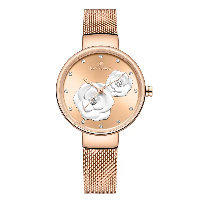 Naviforce Creative Design Rose Gold Women's Watch - Date Display | Nf5013 Rg/Rg/Rg 1