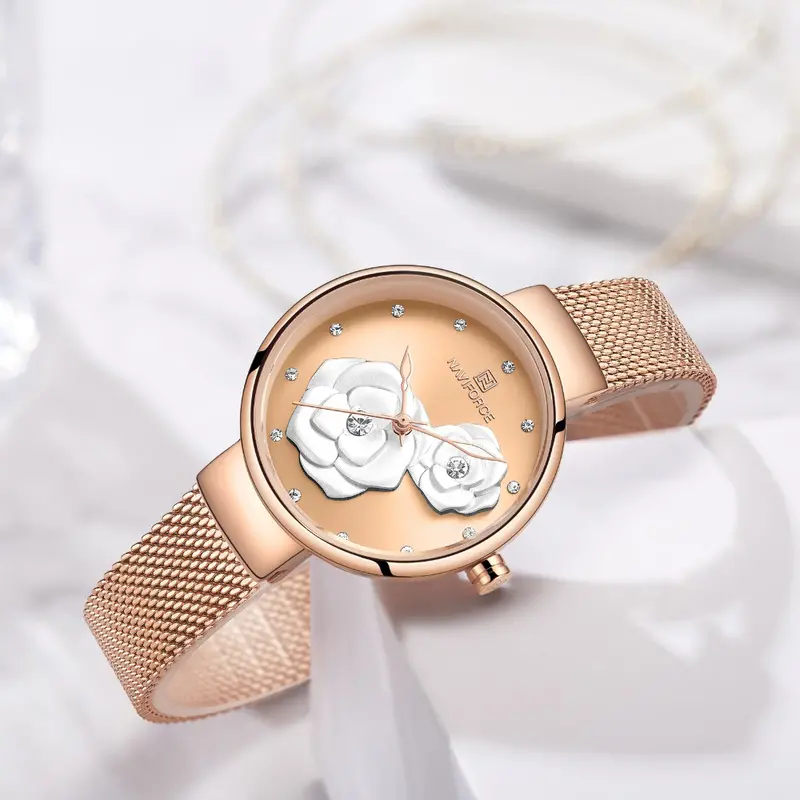 Naviforce Creative Design Rose Gold Women's Watch - Date Display | Nf5013 Rg/Rg/Rg 2