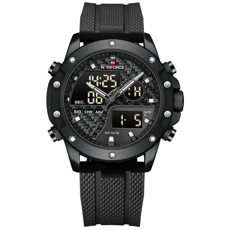 Naviforce Digital-Analogue Black Silicone Strap Men Watch Nf9221 B/Gy/B 1