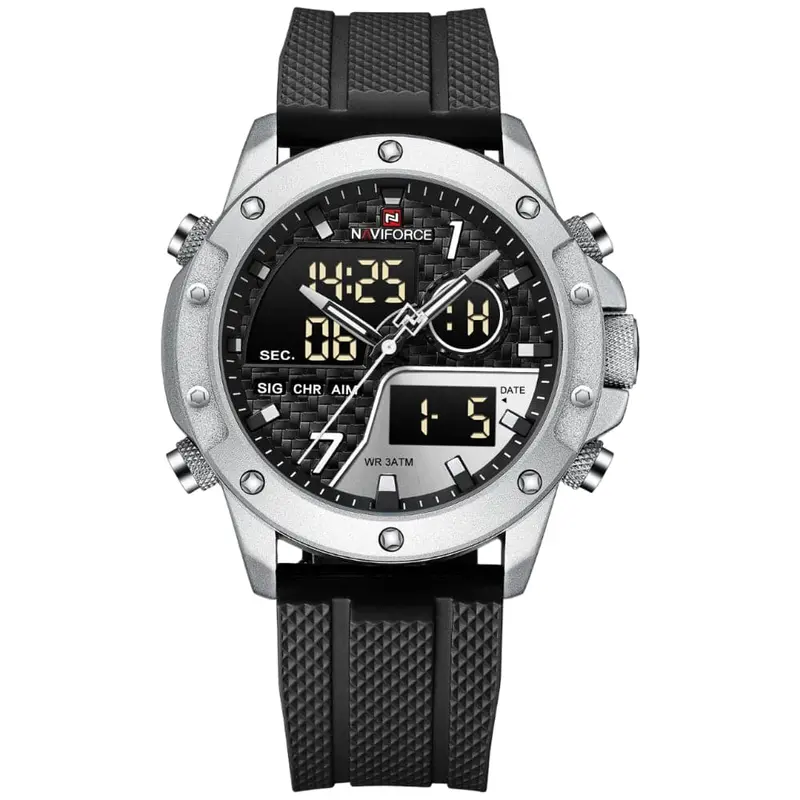 Naviforce Digital-Analogue Black Silicone Strap Men Watch Nf9221 S/B/B 1