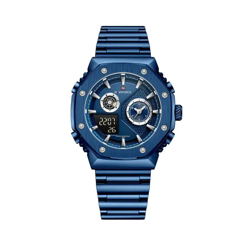 Naviforce Digital-Analogue Blue Stainless Strap Men Watch Nf9216s Be/Be 1