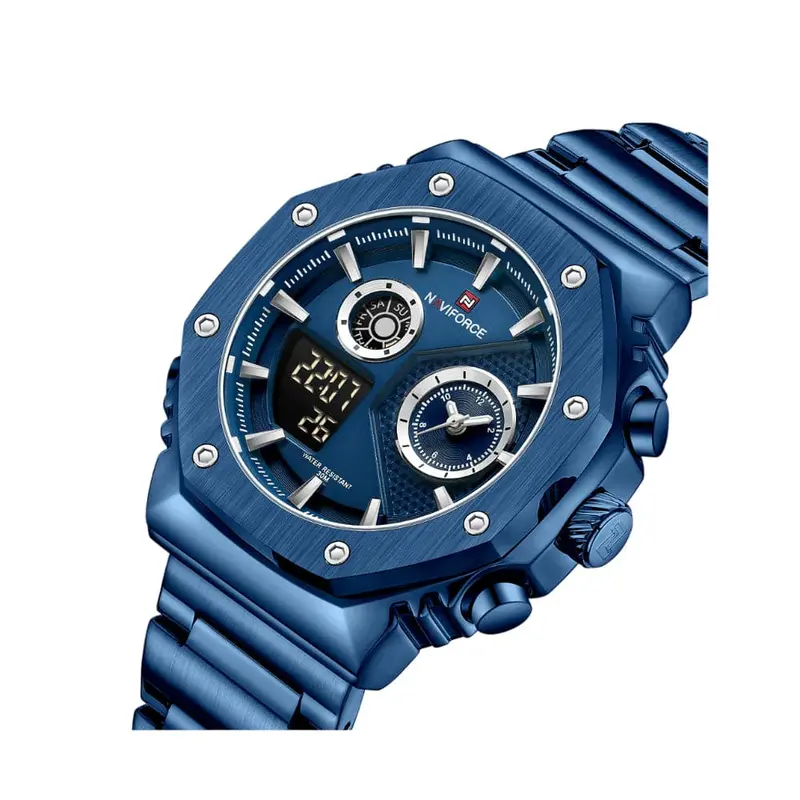 Naviforce Digital-Analogue Blue Stainless Strap Men Watch Nf9216s Be/Be 2
