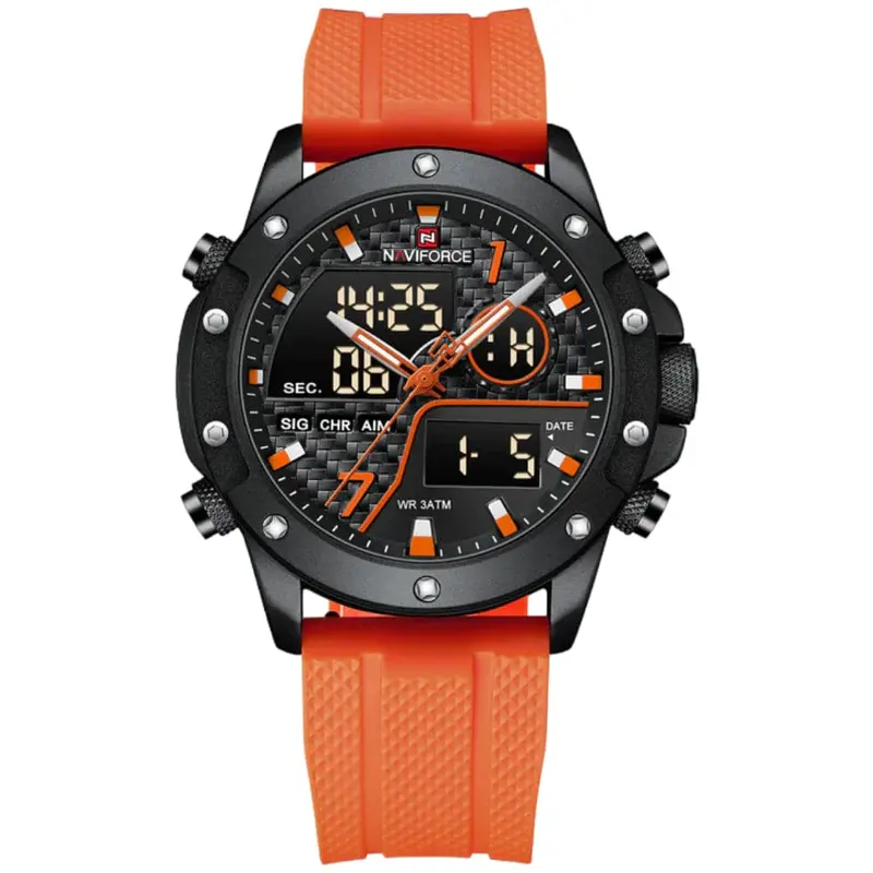 Naviforce Digital-Analogue Orange Silicone Strap Men Watch Nf9221 B/O/O 1