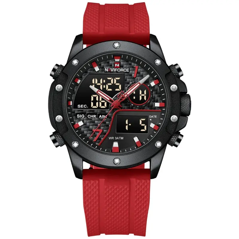 Naviforce Digital-Analogue Red Silicone Strap Men Watch Nf9221 B/R/R 1