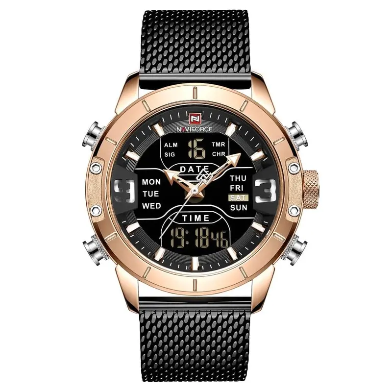 Naviforce Digital Black Dial And Milanese Strap Men Watch Nf9153 Rg/B 1