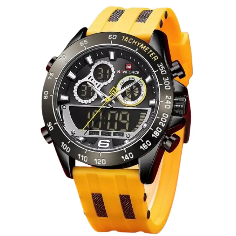 Naviforce Dual Screen Nf9188t B/B/Y Yellow Silicone Men Watch 1