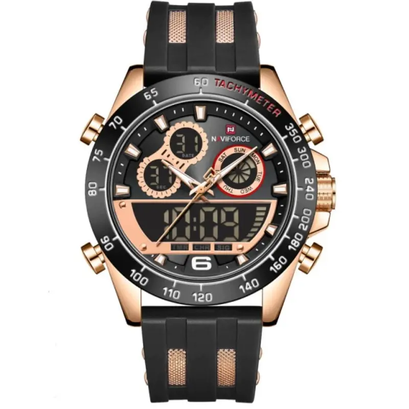 Naviforce Dual Screen Nf9188t Rg/B/B Black Silicone Men Watch 1