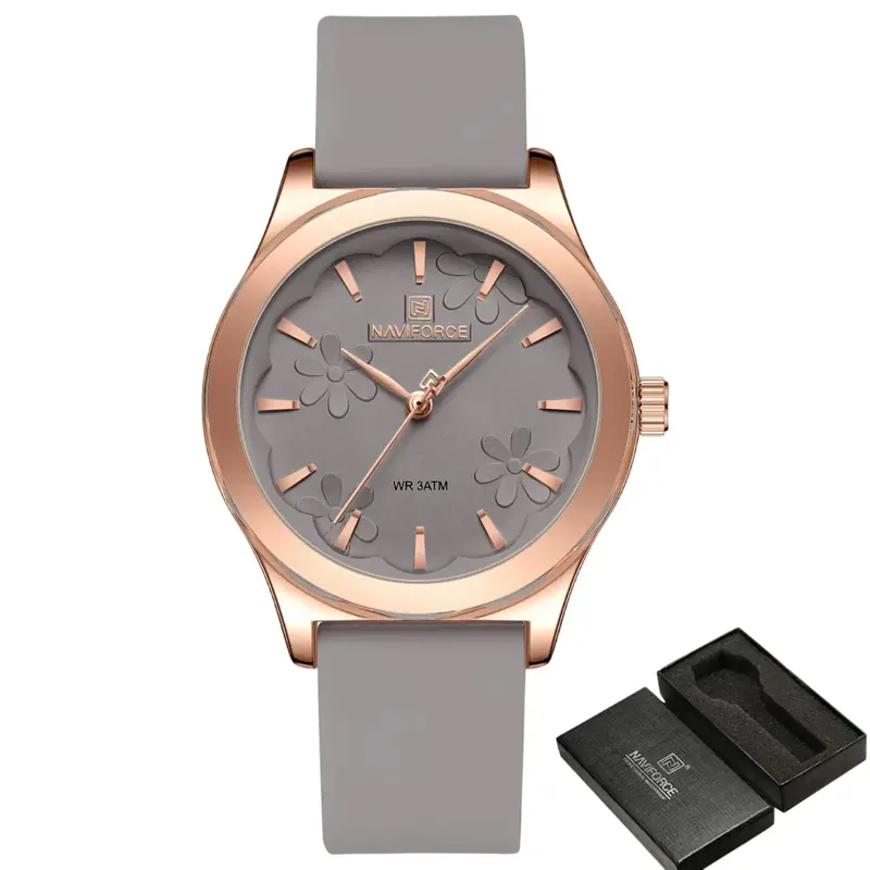 Naviforce Fashion Gray Women's Watch - Silicone Strap | Nf5051 Rg/Gy/Gy 1