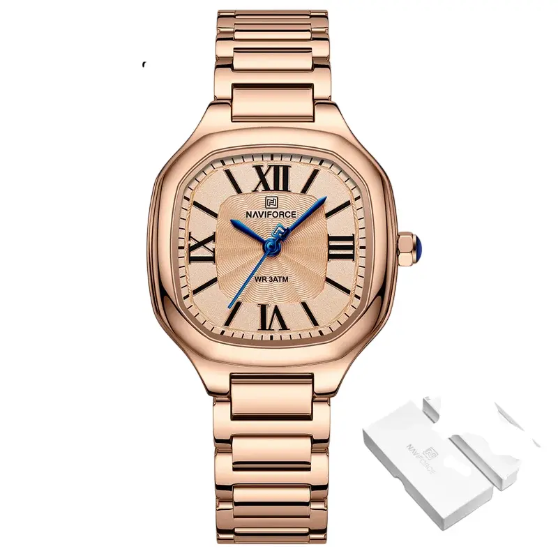 Naviforce Fashion Square Rose Gold Women's Watch - Double Clasp | Nf5042 Rg/Rg/Rg 1