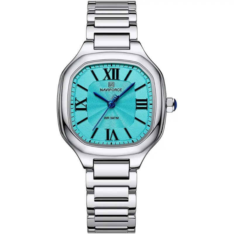 Naviforce Fashion Square Silver Women's Watch - Double Clasp | Nf5042 S/Be/S 1