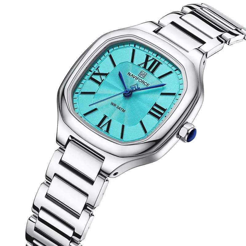 Naviforce Fashion Square Silver Women's Watch - Double Clasp | Nf5042 S/Be/S 2