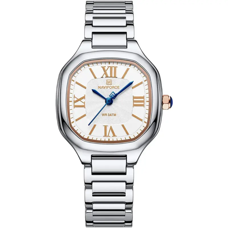 Naviforce Fashion Square Silver Women's Watch - Double Clasp | Nf5042 S/Rg/S 1
