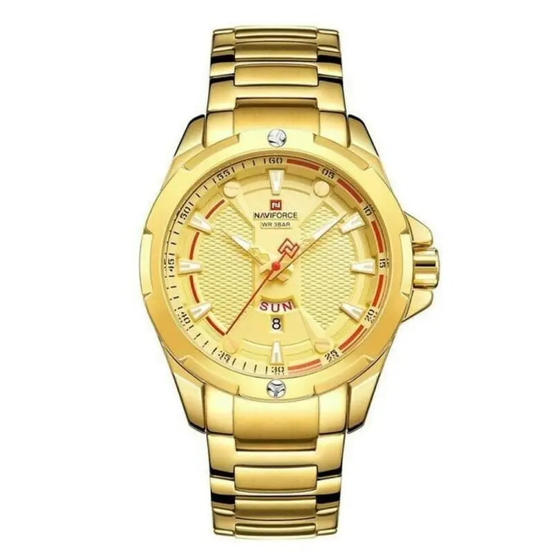 Naviforce Gold Dial Stainless Steel Strap Men Watch Nf9161 G/G 1