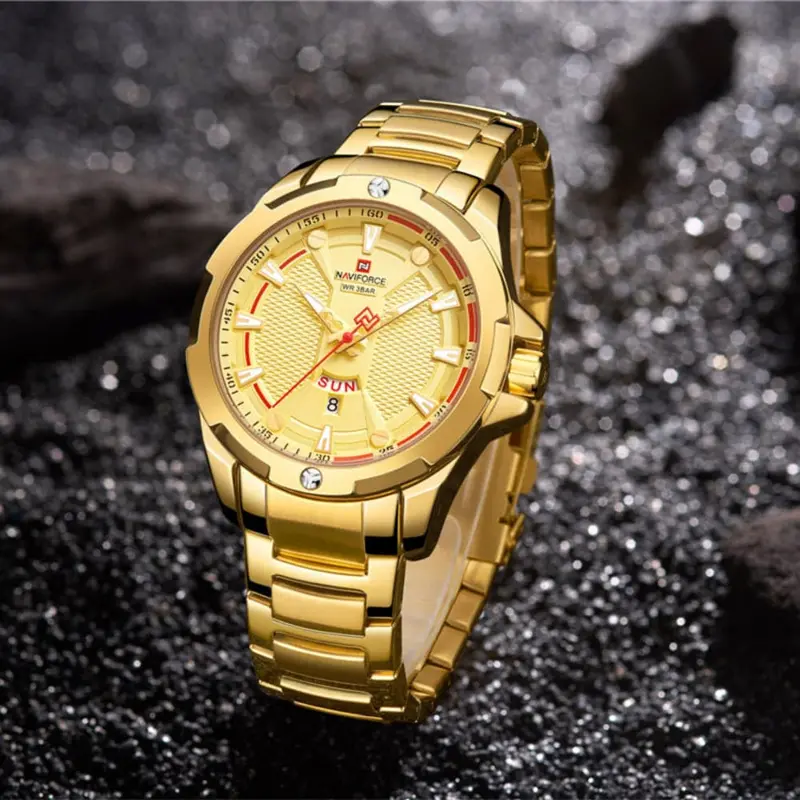 Naviforce Gold Dial Stainless Steel Strap Men Watch Nf9161 G/G 2