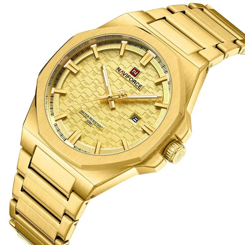 Naviforce Gold Dial Stainless Steel Strap Men's Watch Nf9245 G/G/G 2