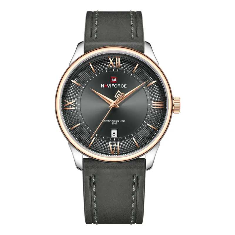 Naviforce Gray Leather Strap Men's Watch Nf9272l Rg/Gy/Gy 1