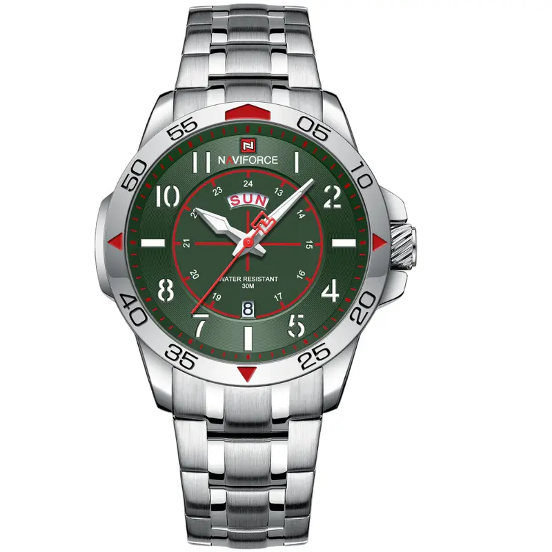 Naviforce Green Dial Silver Stainless Steel Strap Men Watch Nf9204s S/Gn/S 1