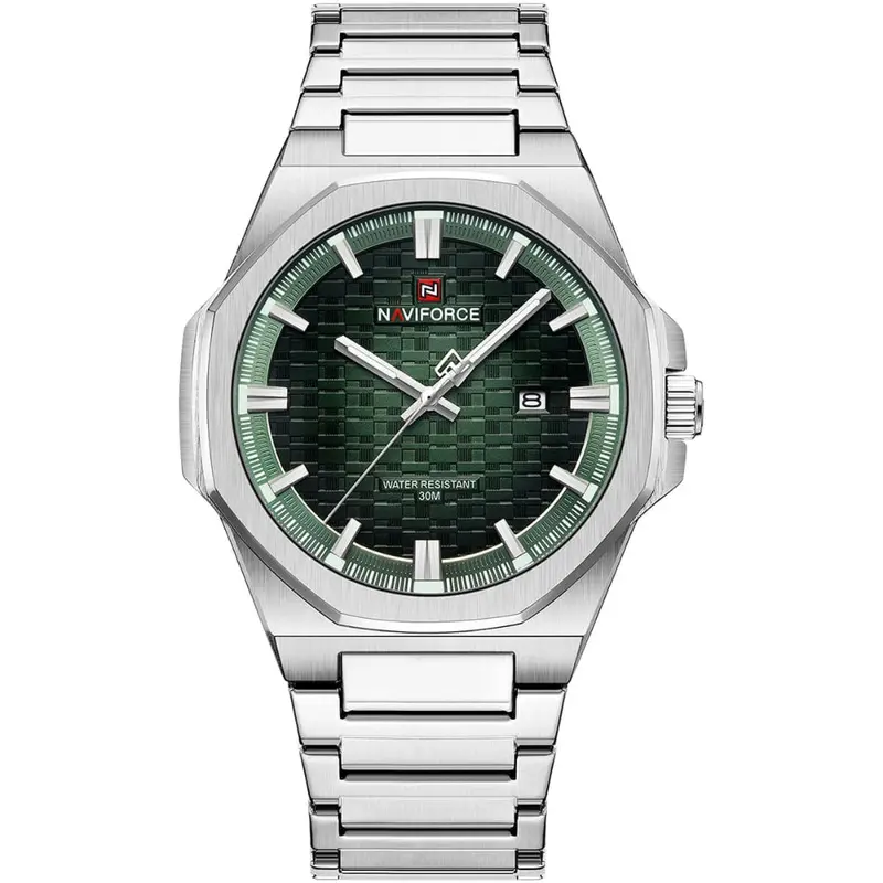 Naviforce Green Dial Silver Stainless Steel Strap Men's Watch Nf9245 S/Gn/S 1