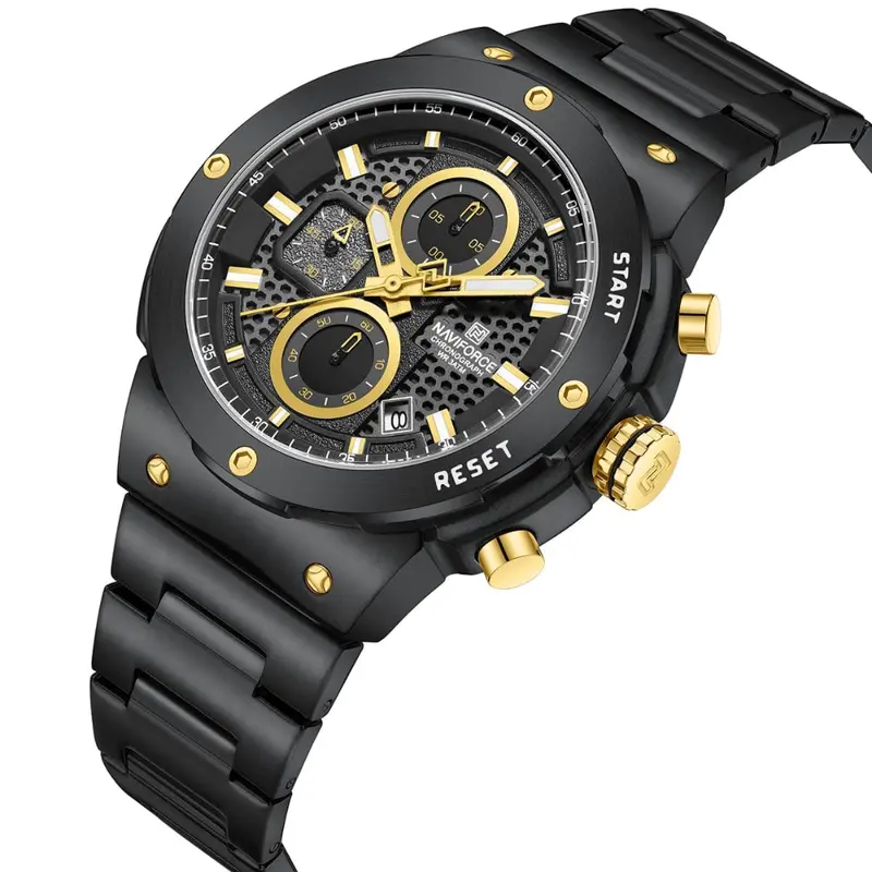 Naviforce Military Black Stainless Steel Strap Men's Watch Nf8072 B/B/B 2